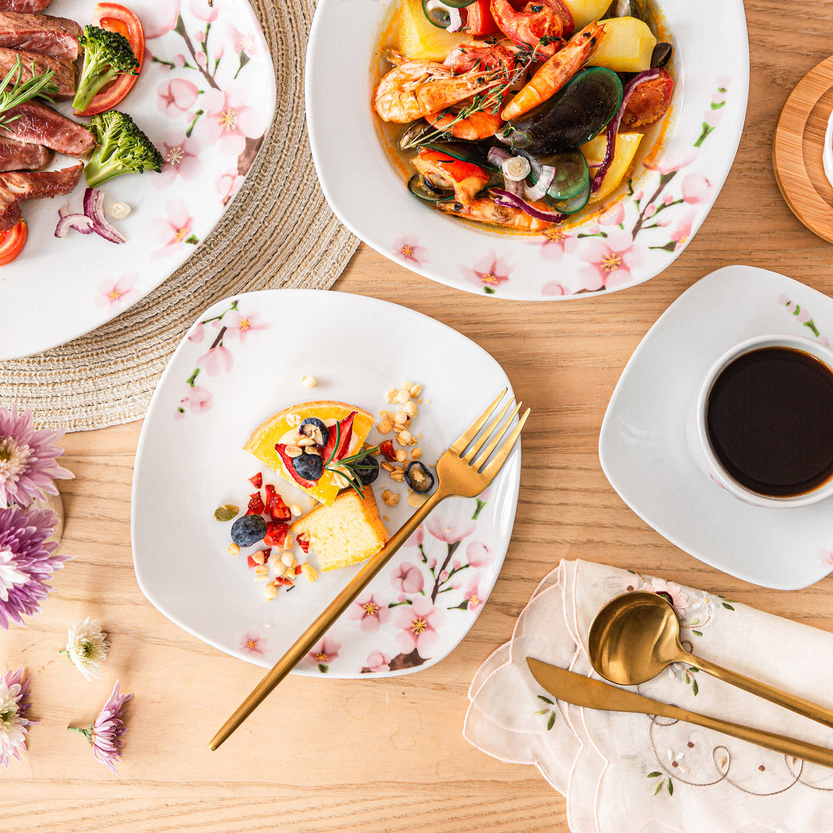 Elegant Pink Floral Ceramic Dinnerware Set / Ruchi