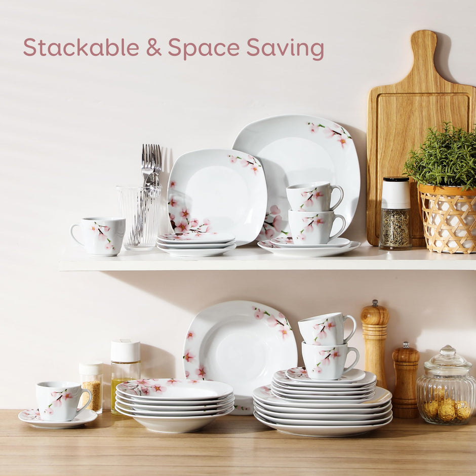 Elegant Pink Floral Ceramic Dinnerware Set / Ruchi