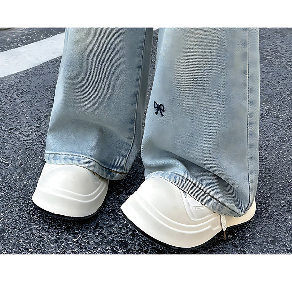 Wide-Leg Design Embroidered Denim Jeans For Girls / Ruchi