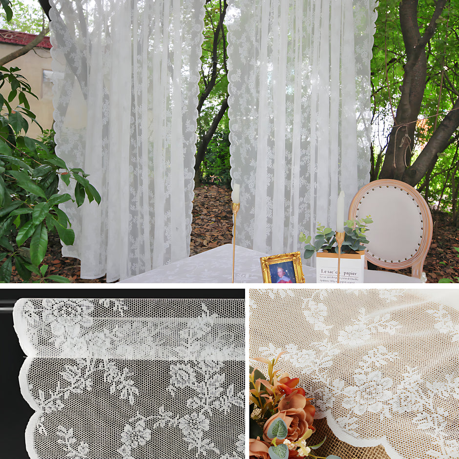 Elegant Floral Design Lace Sheer Polyester Curtain / Ruchi
