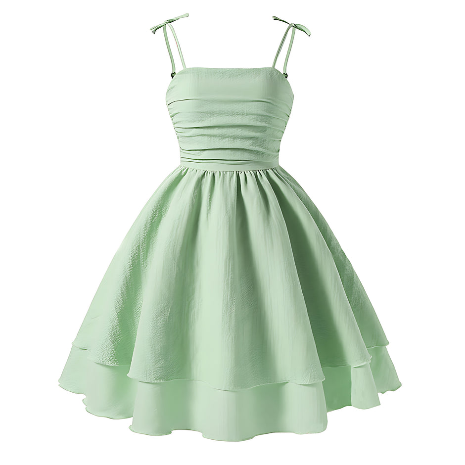 Girls Elegant Tiered Polyester Dress With Bow Straps