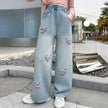 Wide-Leg Design Embroidered Denim Jeans For Girls / Ruchi