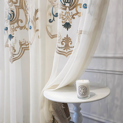 European Style Luxury Embroidered Polyester Sheer Curtain / Ruchi