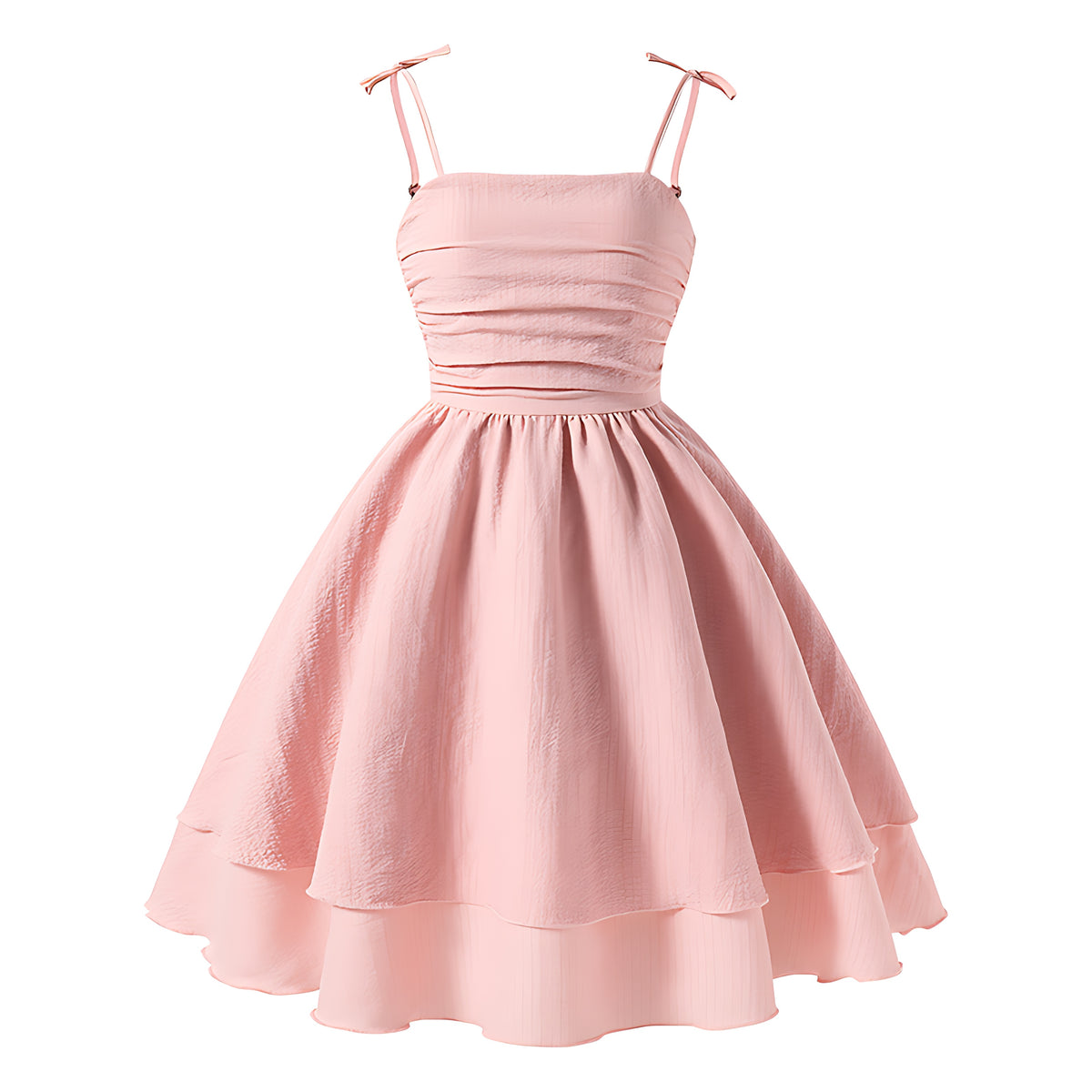 Girls Elegant Tiered Polyester Dress With Bow Straps