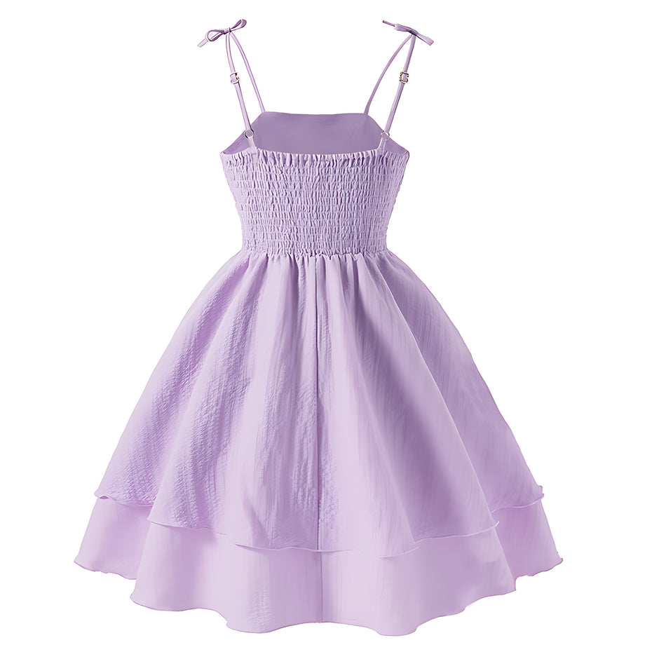Girls Elegant Tiered Polyester Dress With Bow Straps / Ruchi