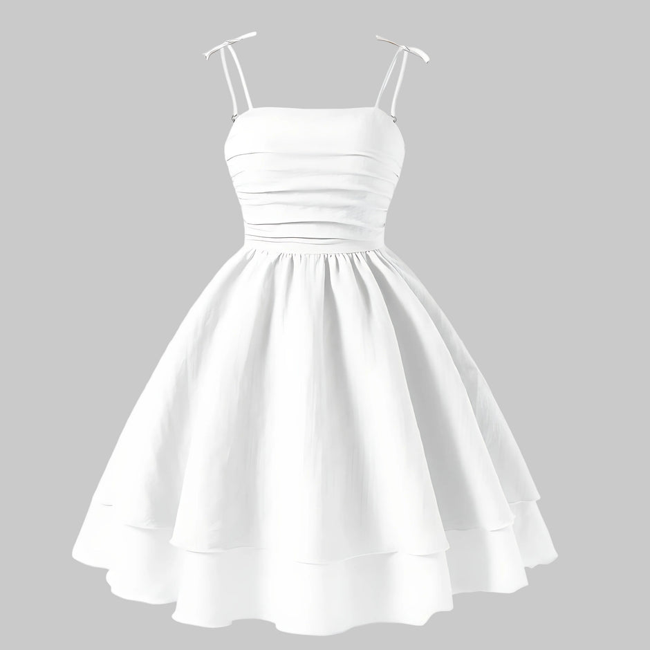 Girls Elegant Tiered Polyester Dress With Bow Straps / Ruchi