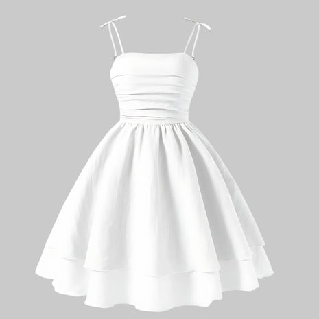 Girls Elegant Tiered Polyester Dress With Bow Straps / Ruchi