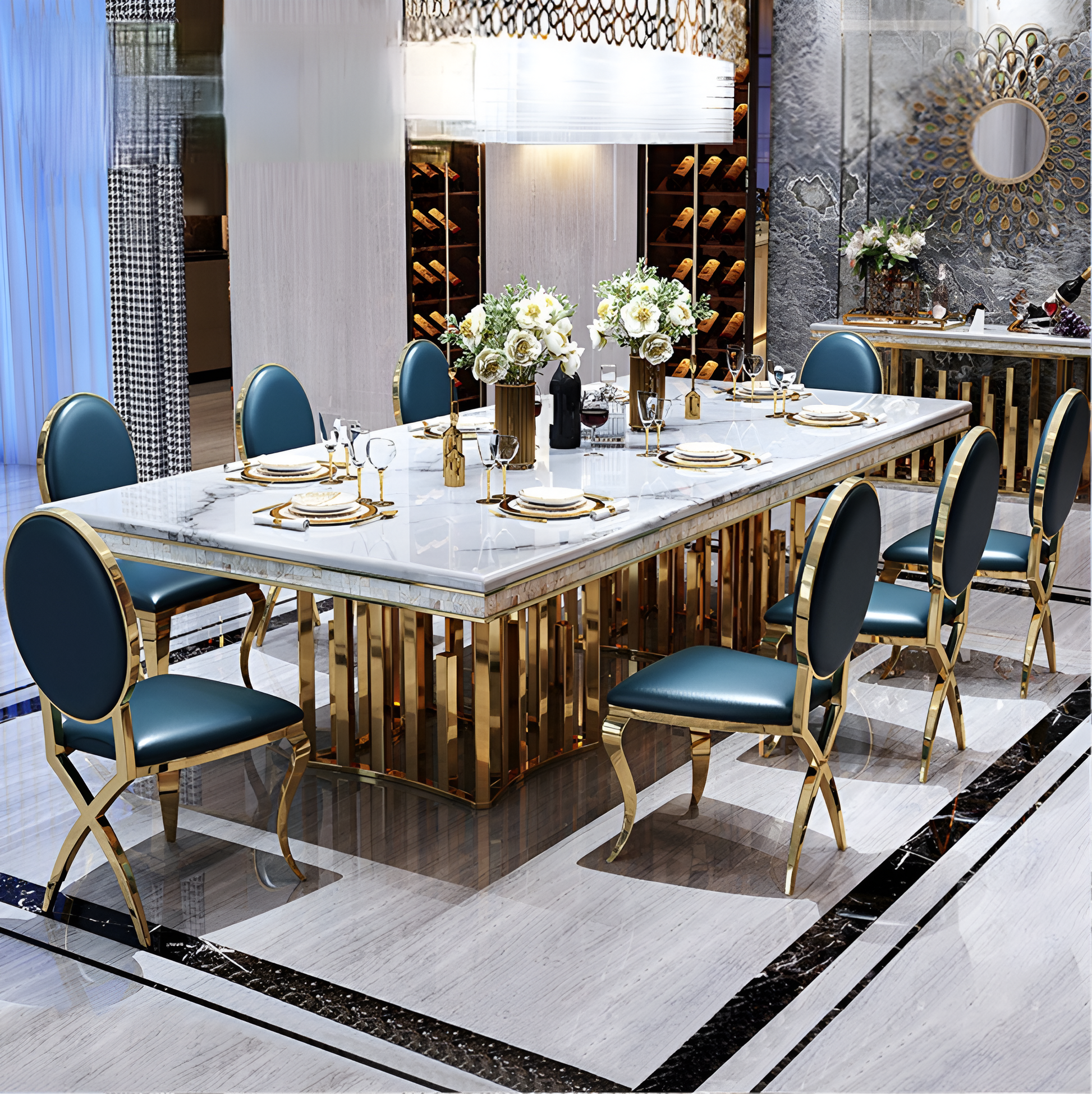 7 Pieces Marble Top Dining Table And Chairs Set / Ruchi