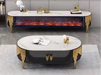 Marble Coffee Table And TV-Stand With LED Electric Fireplace / Ruchi