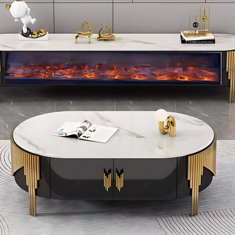 Marble Coffee Table And TV-Stand With LED Electric Fireplace / Ruchi