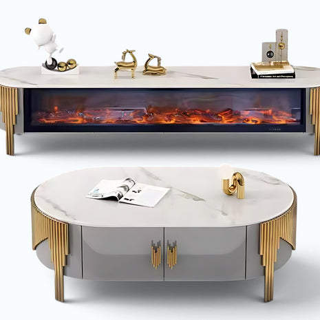 Marble Coffee Table And TV-Stand With LED Electric Fireplace / Ruchi