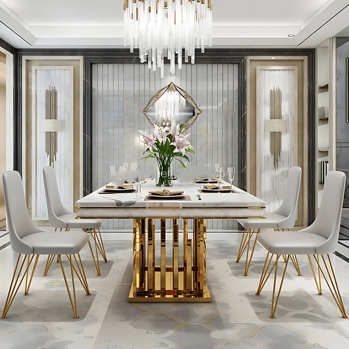 Marble Dining Table Set For 6 / Ruchi