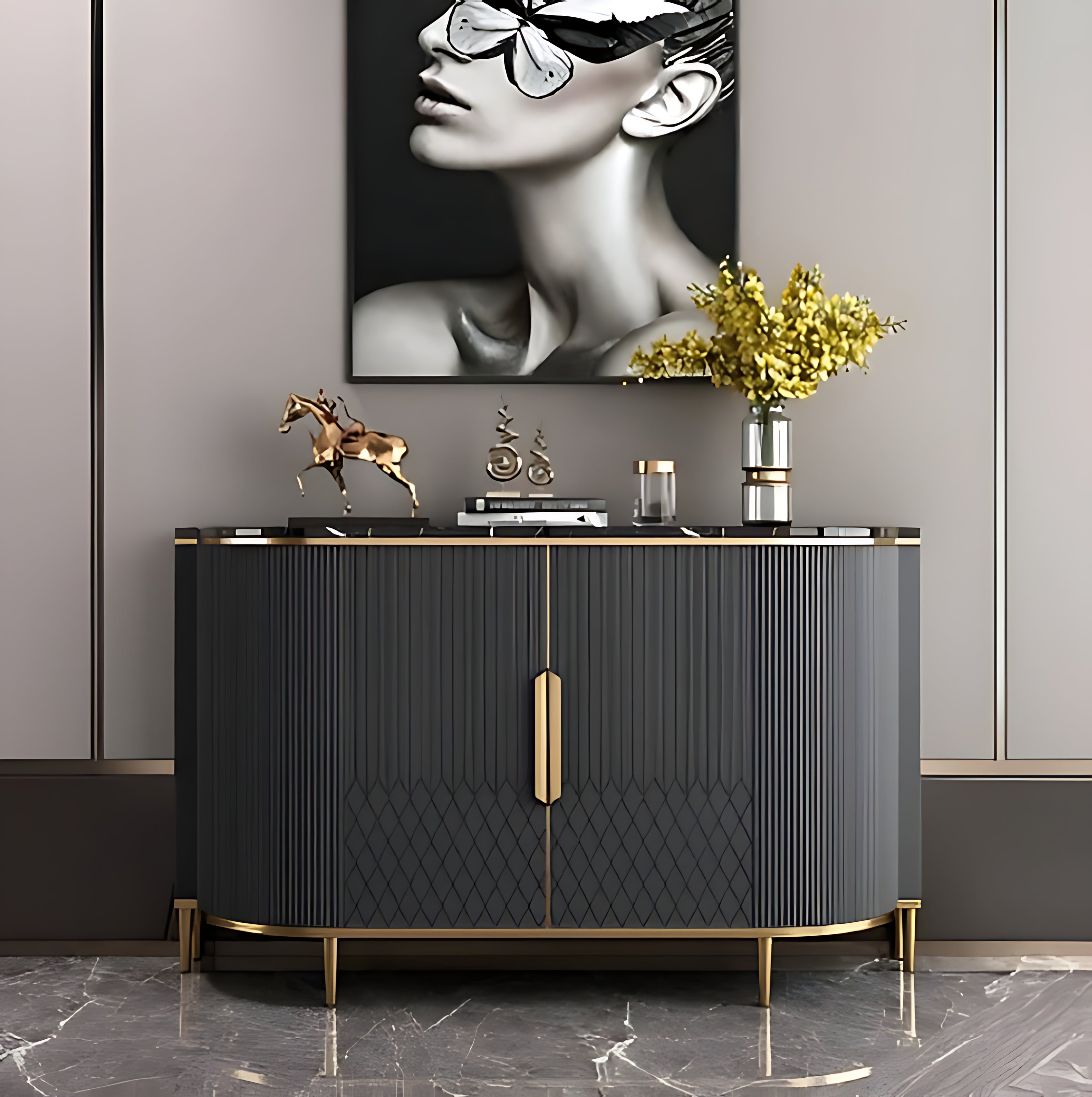 Marble Top Buffet Table With Storage / Ruchi 