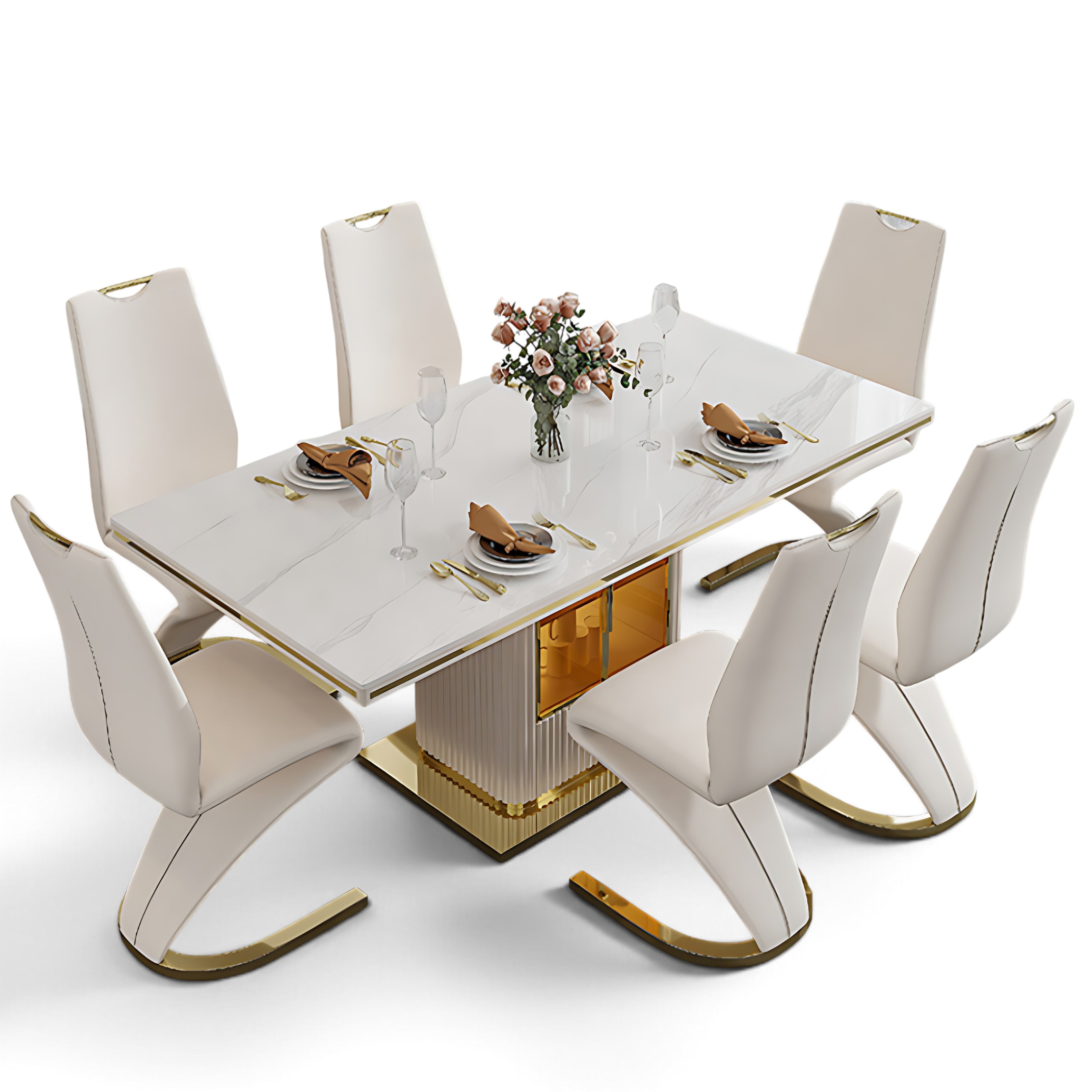 Marble Top Modern Dining Table Set For 6 / Ruchi