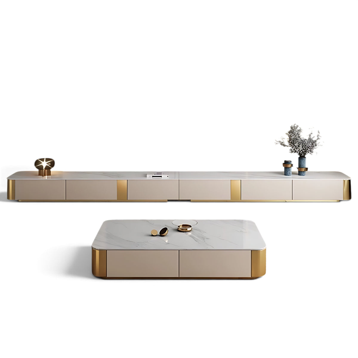 Marble Top Wooden Coffee Table And TV Stand / Ruchi