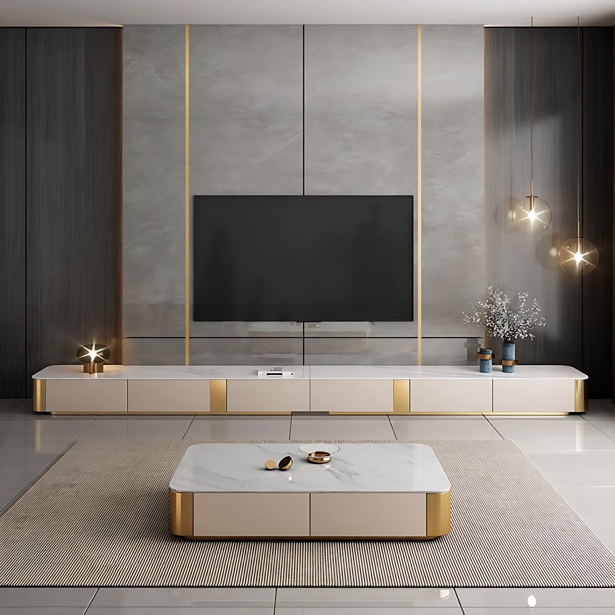Marble Top Wooden Coffee Table And TV Stand / Ruchi