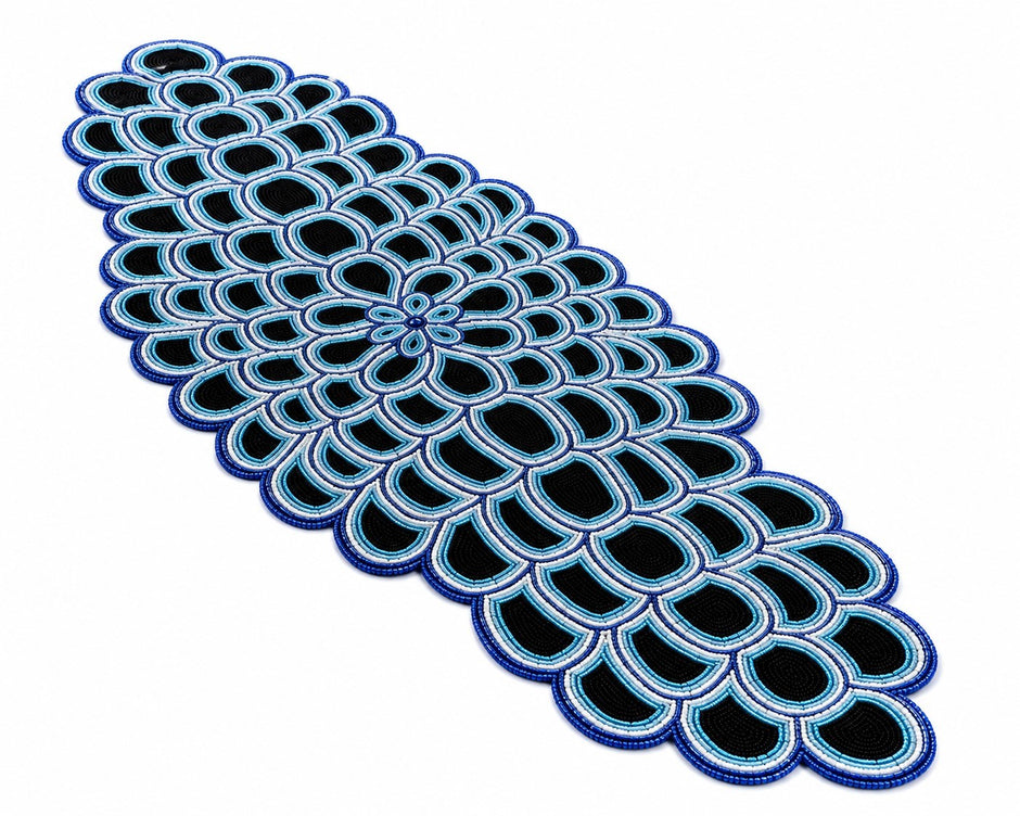 Midnight Blue Mosaic Beaded Table Runner / Ruchi