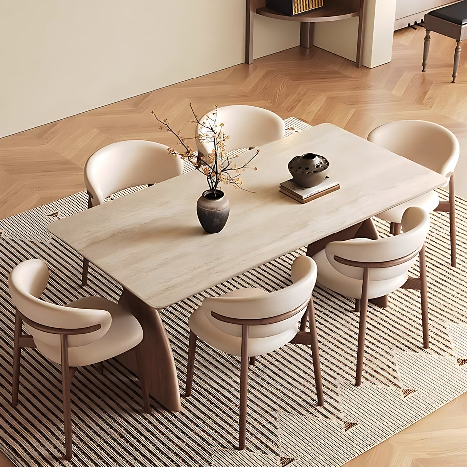 Minimalist Rectangular Marble Top Dining Table Set / Ruchi