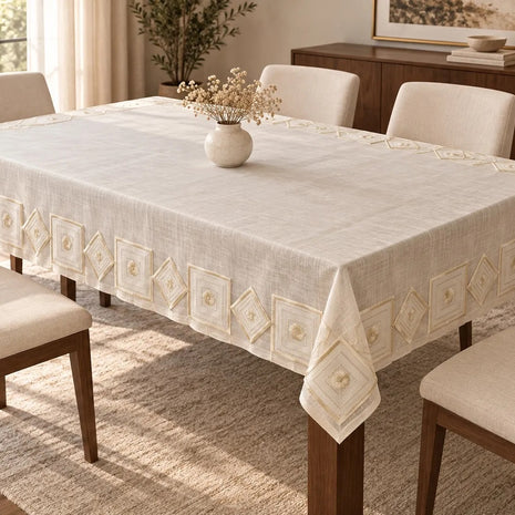 Minimalistic Embroidered Fabric Dining And Coffee Tablecloth / Ruchi