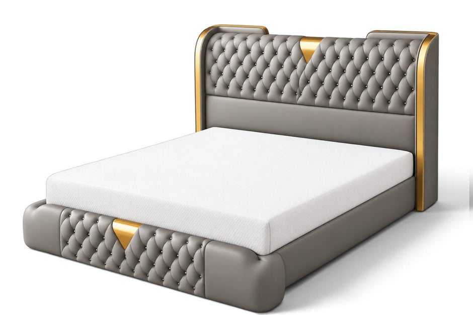 Modern Button Tufted Leather Bed / Ruchi