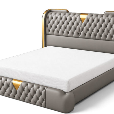 Modern Button Tufted Leather Bed / Ruchi