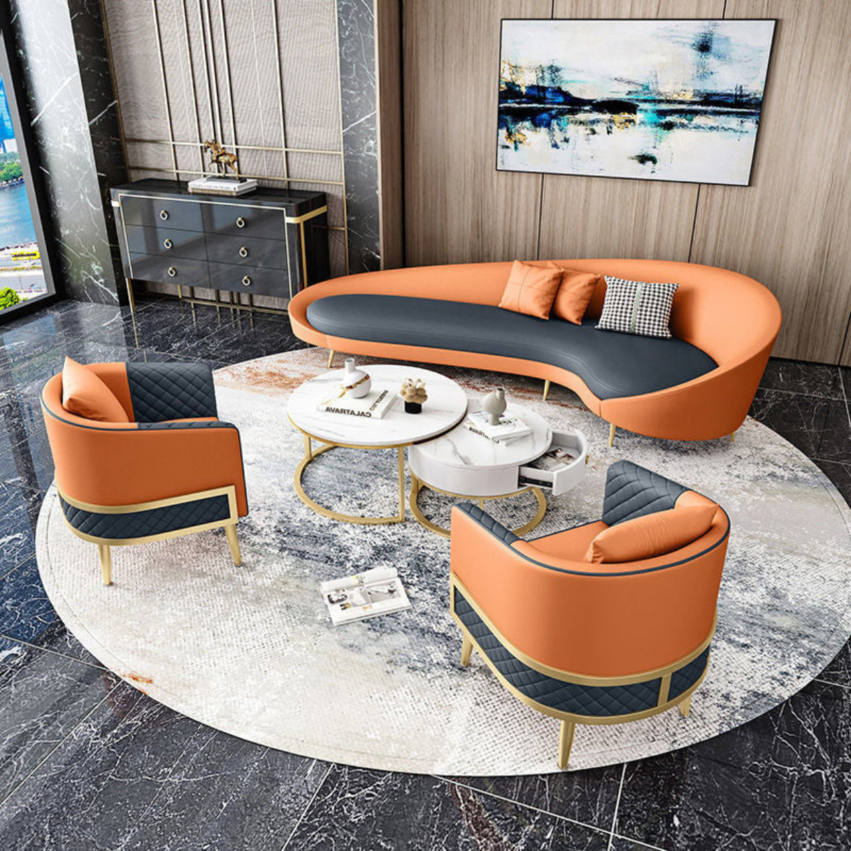 Modern Circular Leather Sofa Set / Ruchi