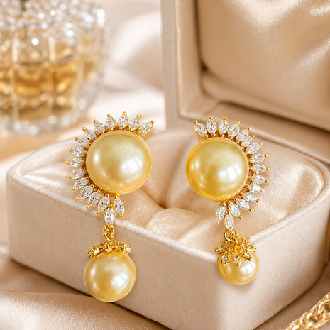 Modern Cubic Zirconia Metal Dangler Pearl Earrings / Ruchi
