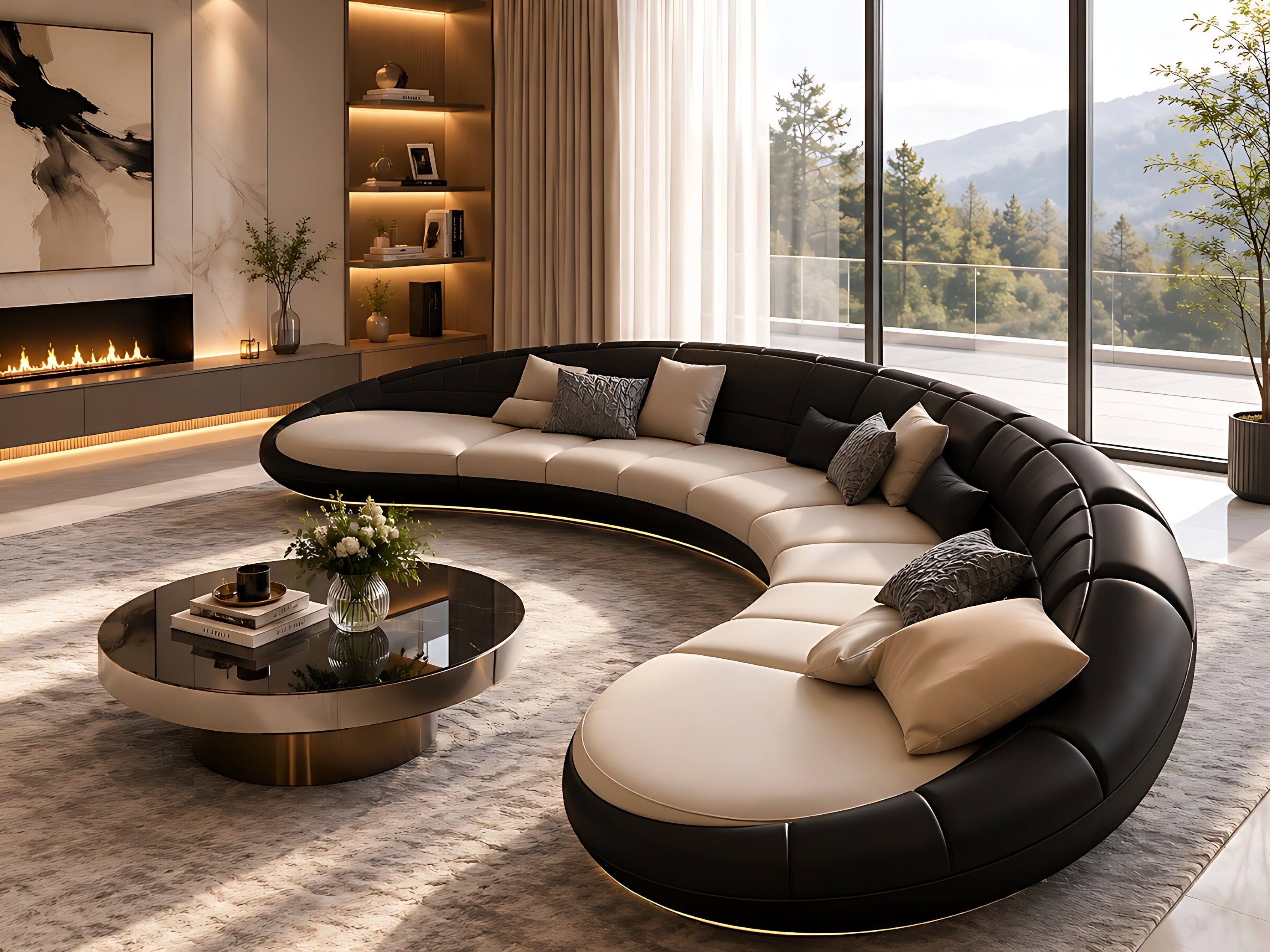 Modern Curved Leather Sofa / Ruchi