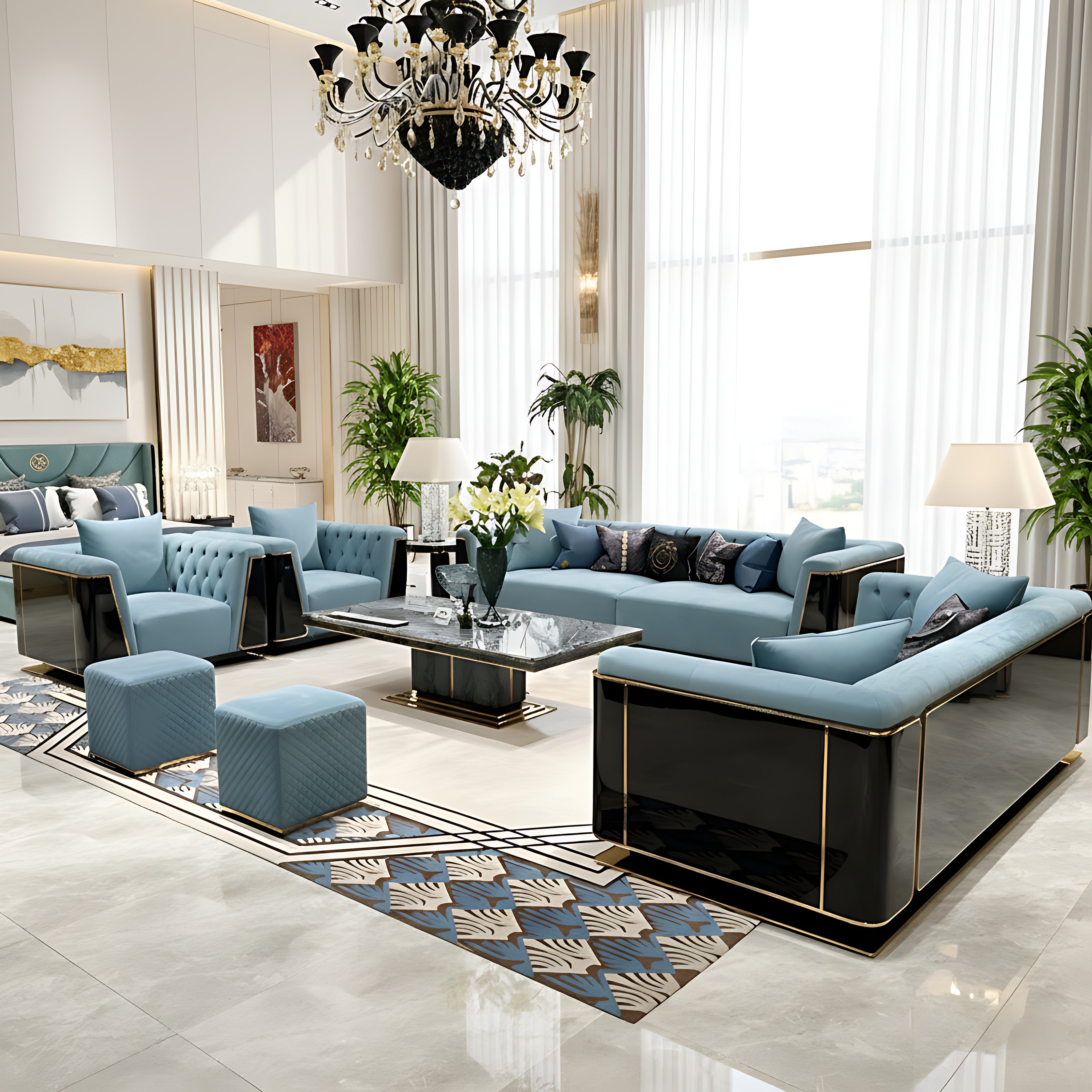 Modern Glossy Velvet Fabric Sofa Set / Ruchi