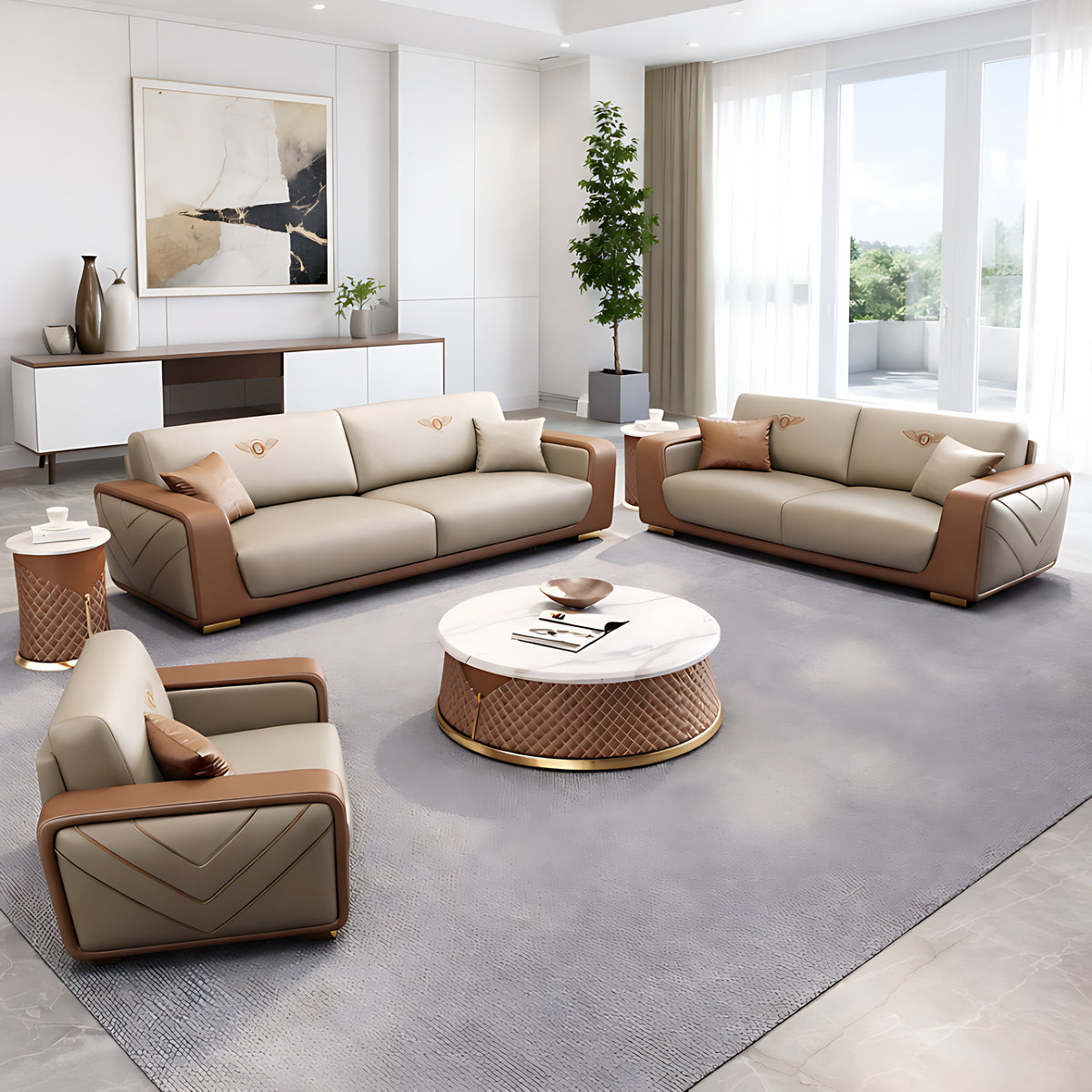 Modern Italian Style Leather Sofa Set / Ruchi