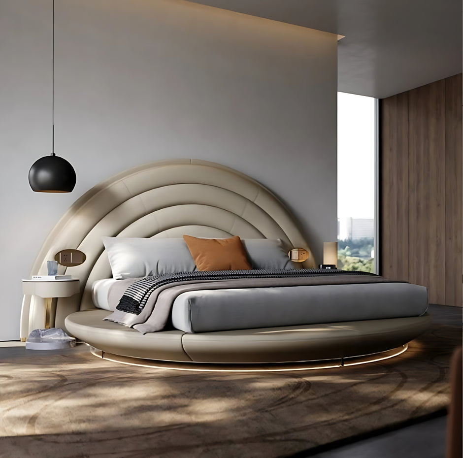 Modern LED Leather Round Bed / Ruchi