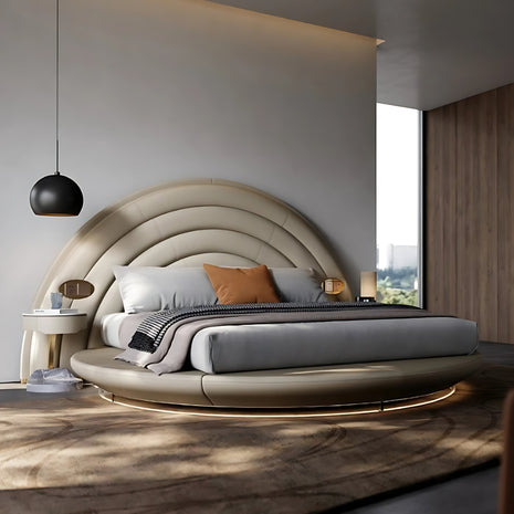 Modern LED Leather Round Bed / Ruchi