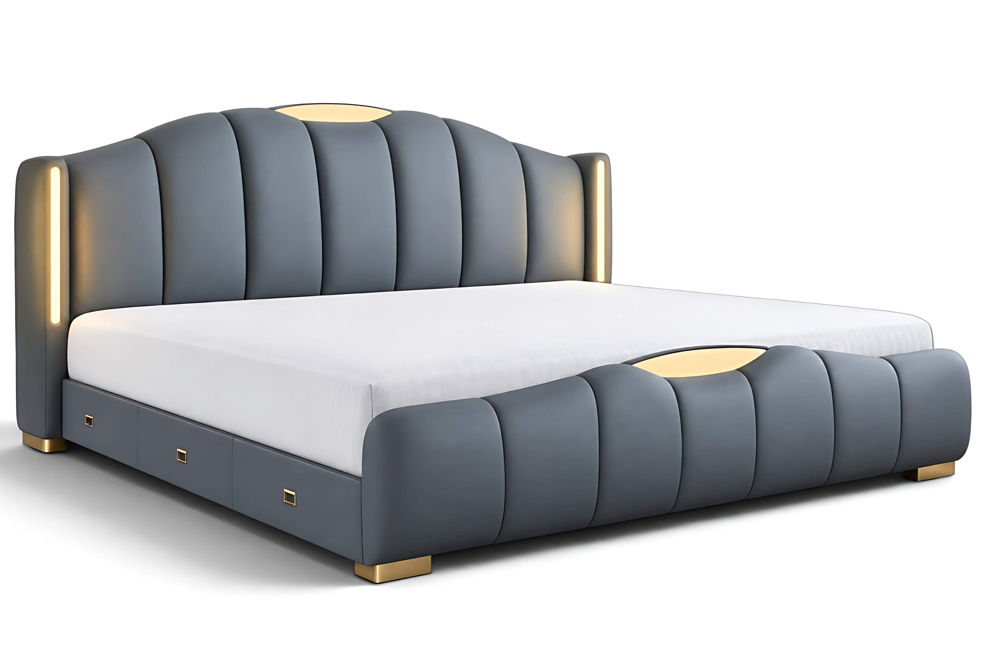 Modern LED Leather Bed With Storage / Ruchi