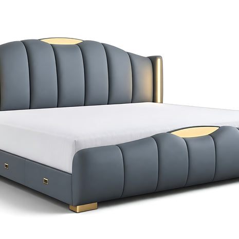 Modern LED Leather Bed With Storage / Ruchi