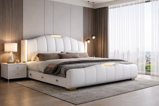 Modern LED Leather Bed With Storage / Ruchi