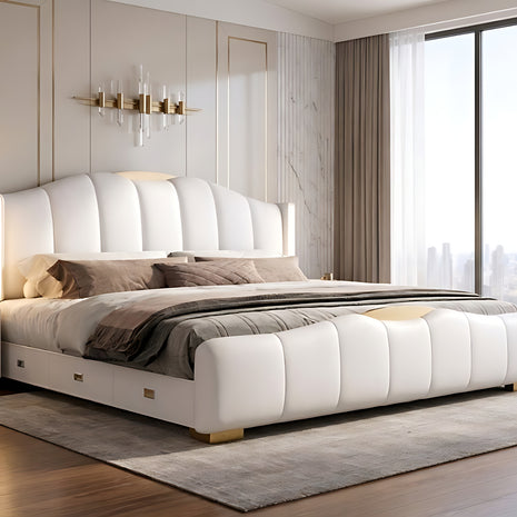 Modern LED Leather Bed With Storage / Ruchi