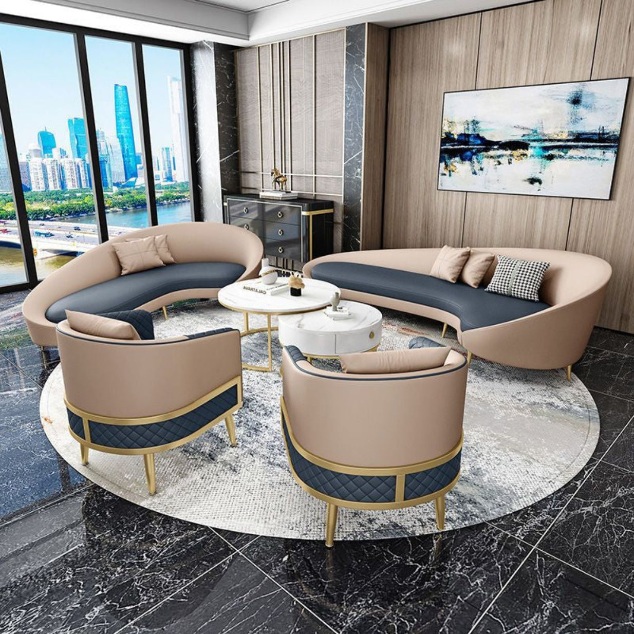 Modern Leather Circular Sofa Set / Ruchi