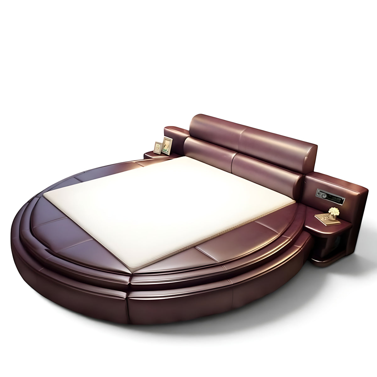 Modern Leather Round Bed With Headboard / Ruchi