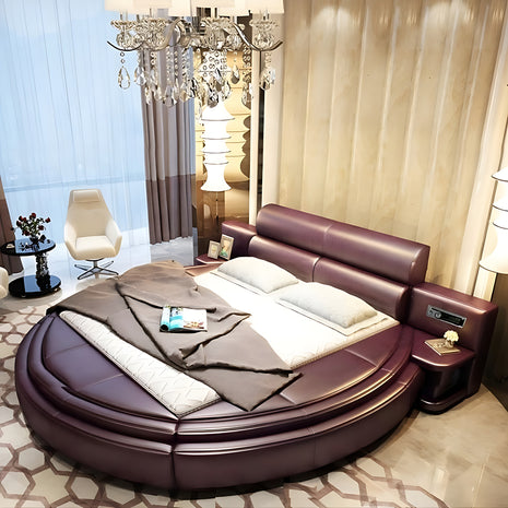 Modern Leather Round Bed With Headboard / Ruchi
