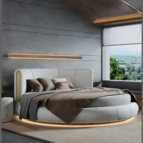 Modern Leather Round Bed With LED Lights / Ruchi