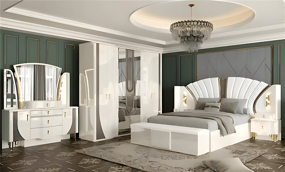 Modern Leather Upholstered Bedroom Set / Ruchi