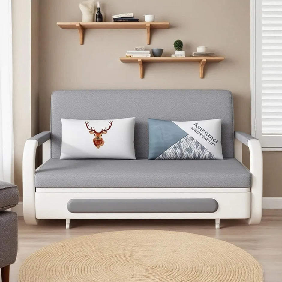 Modern Linen Cotton Sofa Bed With Storage / Ruchi