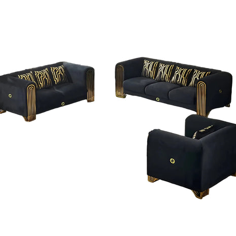 Modern Luxurious Black Velvet Sofa Set / Ruchi