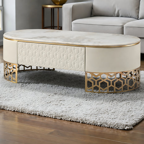 Modern Marble Coffee Table With Leather Upholstery / Ruchi