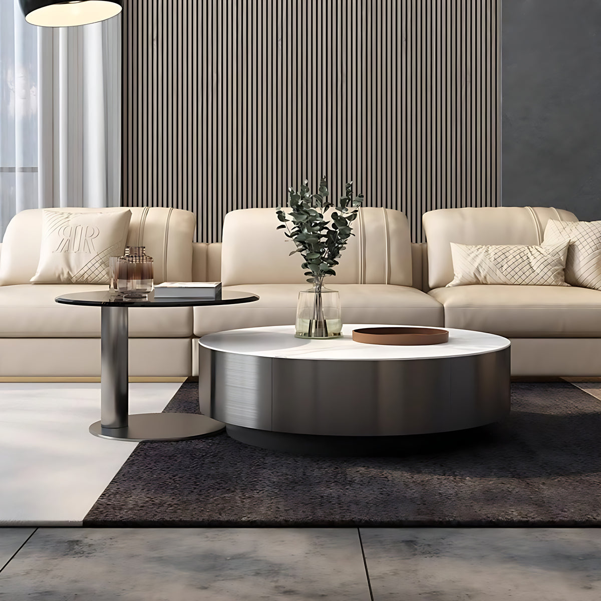 Modern Round Coffee Table With Storage / Ruchi