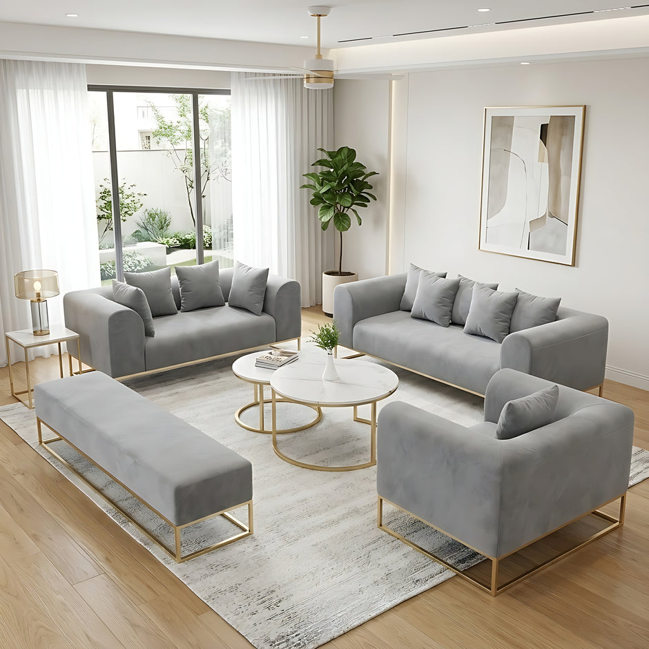 Modern Velvet Wooden Sofa Set / Ruchi