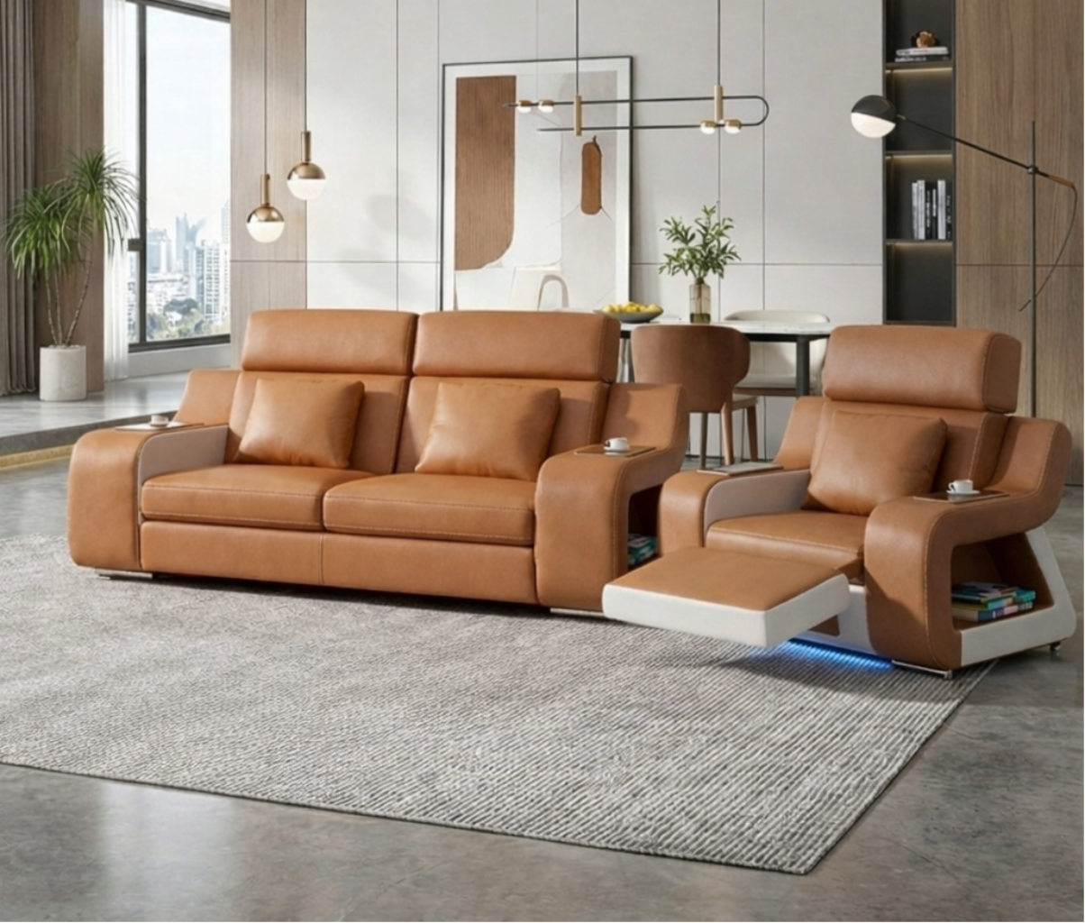 Power Recliner Leather LED Sofa Set / Ruchi