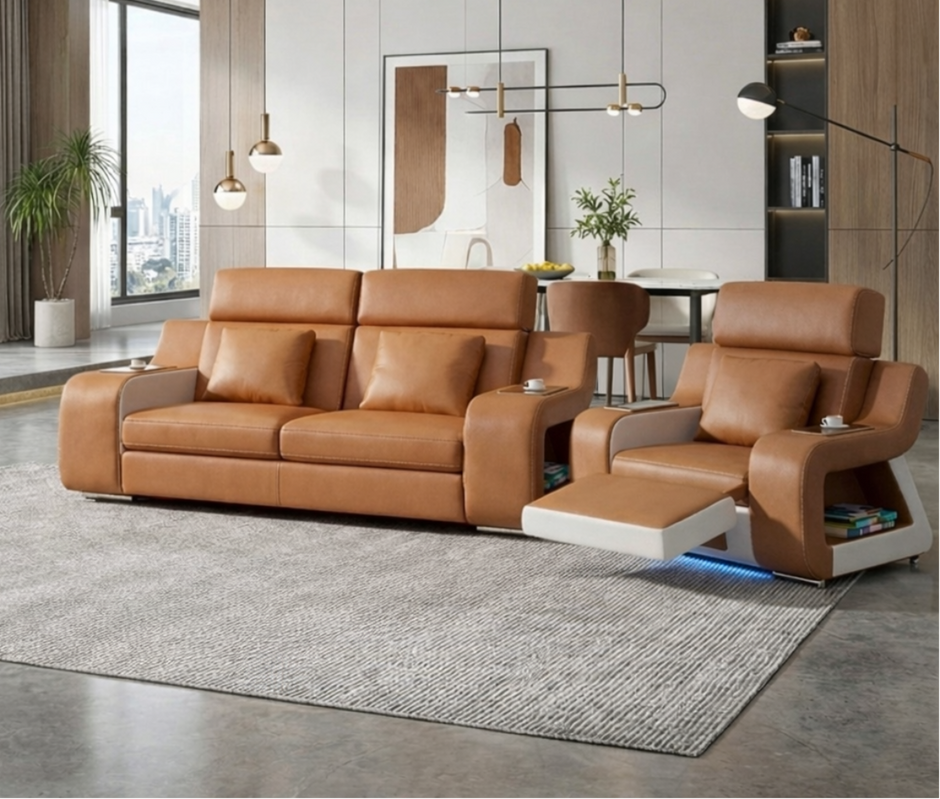 Power Recliner Leather LED Sofa Set / Ruchi