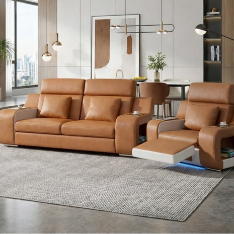 Power Recliner Leather LED Sofa Set / Ruchi