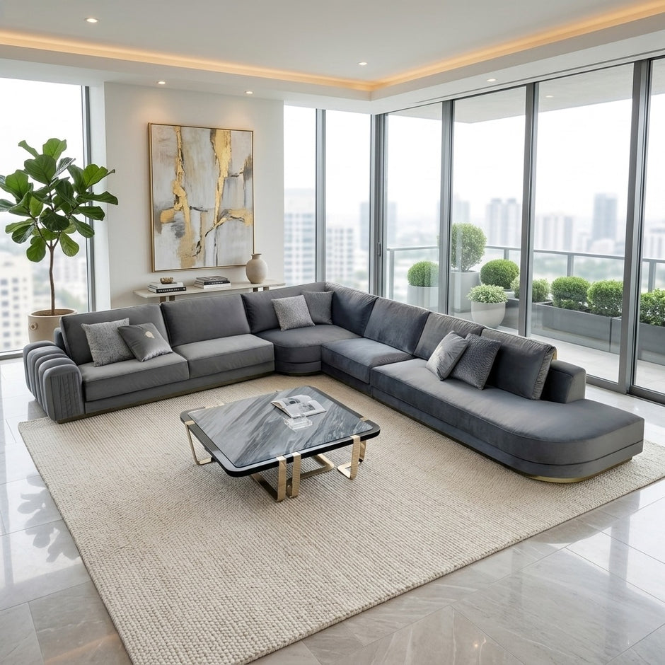 Modular Velvet L-Shaped Sectional Sofa / Ruchi